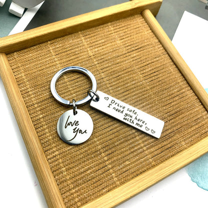 Safe Driving Stainless Steel Keychain