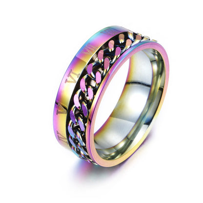 Roman Letter Chain Titanium Steel Ring for Men