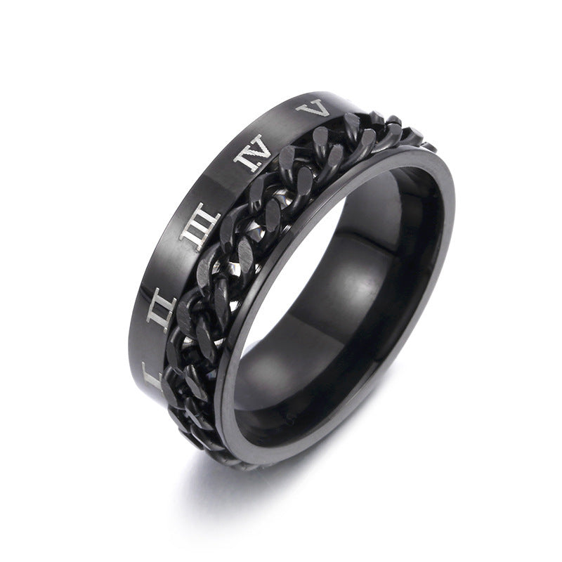 Roman Letter Chain Titanium Steel Ring for Men