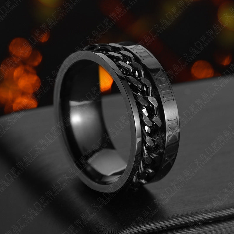 Roman Letter Chain Titanium Steel Ring for Men