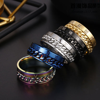 Roman Letter Chain Titanium Steel Ring for Men