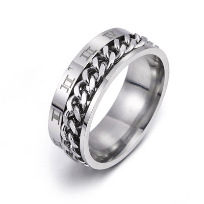 Roman Letter Chain Titanium Steel Ring for Men