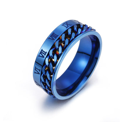 Roman Letter Chain Titanium Steel Ring for Men