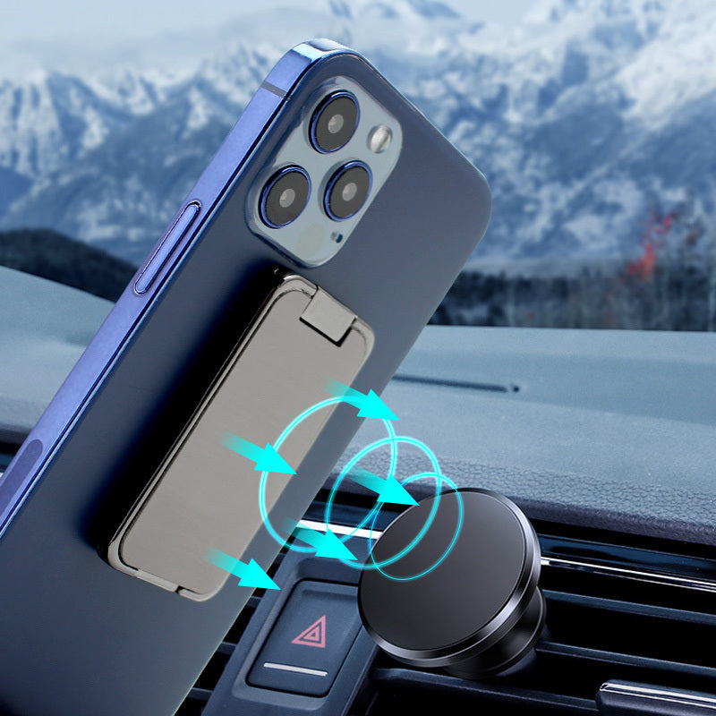 Foldable Phone Holder: Ring Buckle, Retractable, Desktop & Car Magnetic Bracket, Office Accessory